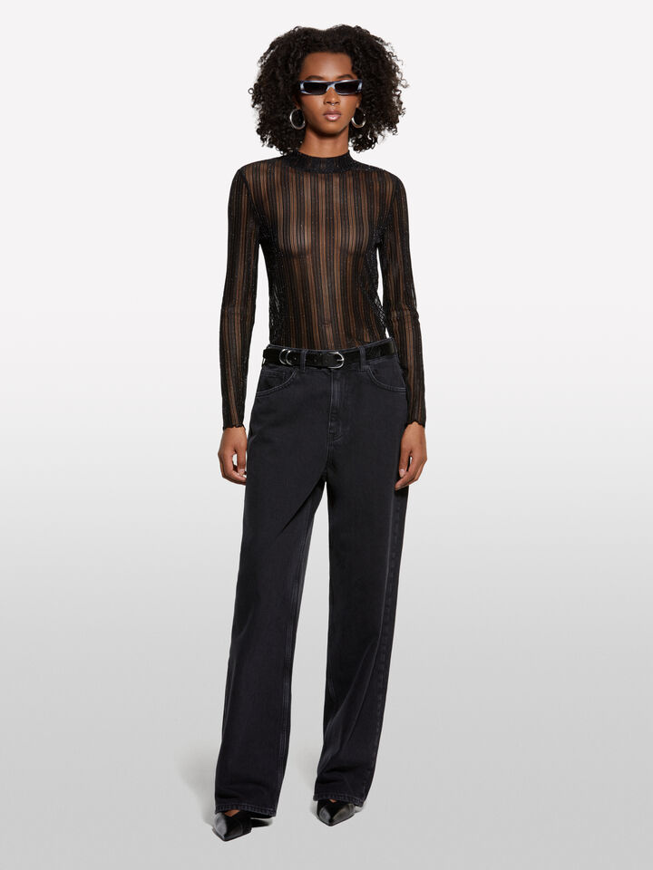 Black sheer t-shirt - women's long sleeve t-shirts - Black | Sisley image number 1